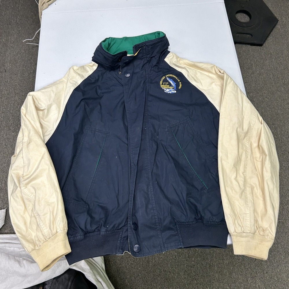 Nautica Bomber Jacket Mens XXL Navy Cream Vintage Kingfish Tournament Florida